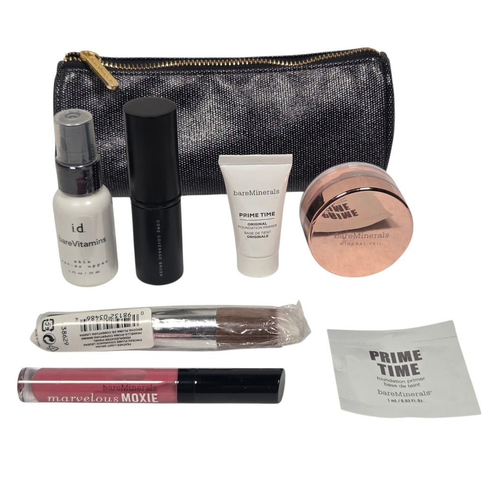 bareMinerals Makeup Set Women  Multi Prime Time Mineral Veil Moxie Brush Bag